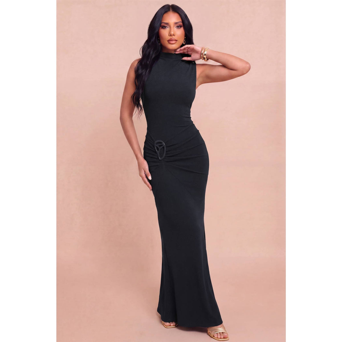 Metallic Mock Neck Dress