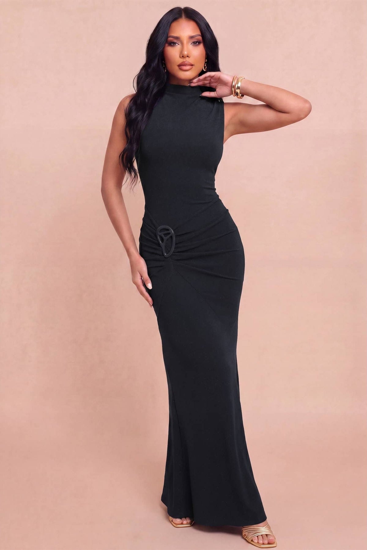 Metallic Mock Neck Dress
