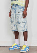 Washed Multi Cargo Denim Jorts — view 3