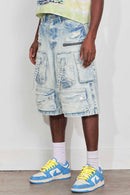 Washed Multi Cargo Denim Jorts - view 3