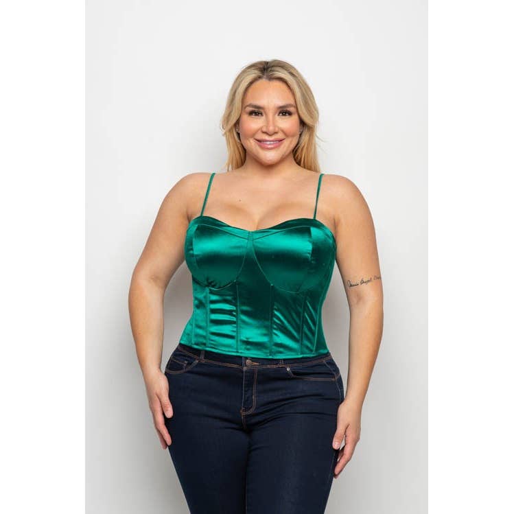 Plus Size Satin Lace Up Back Corset Top