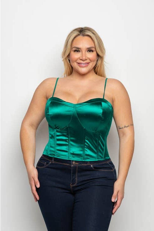 Plus Size Satin Lace Up Back Corset Top
