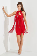 Bandage tube mini dress with fringe choker — view 11