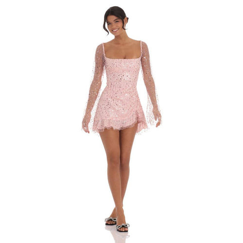 Floral Flare Long Sleeve Dress in Pink — view 5