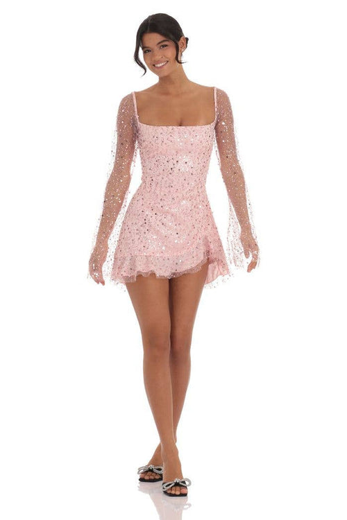 Floral Flare Long Sleeve Dress in Pink - view 5