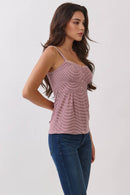 Striped Picot Edge Button-Front Babydoll Henley — view 6