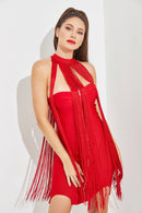Bandage tube mini dress with fringe choker — view 9
