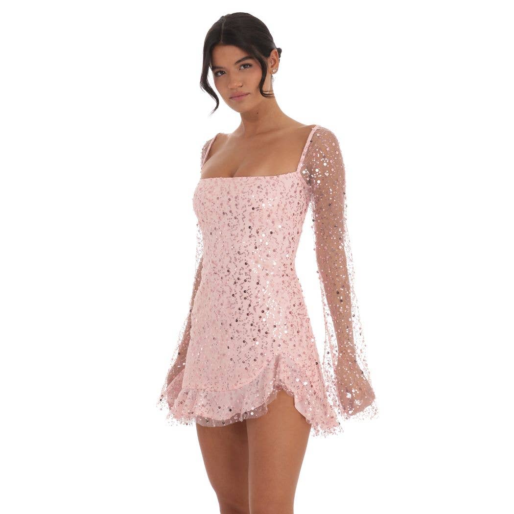 Floral Flare Long Sleeve Dress in Pink