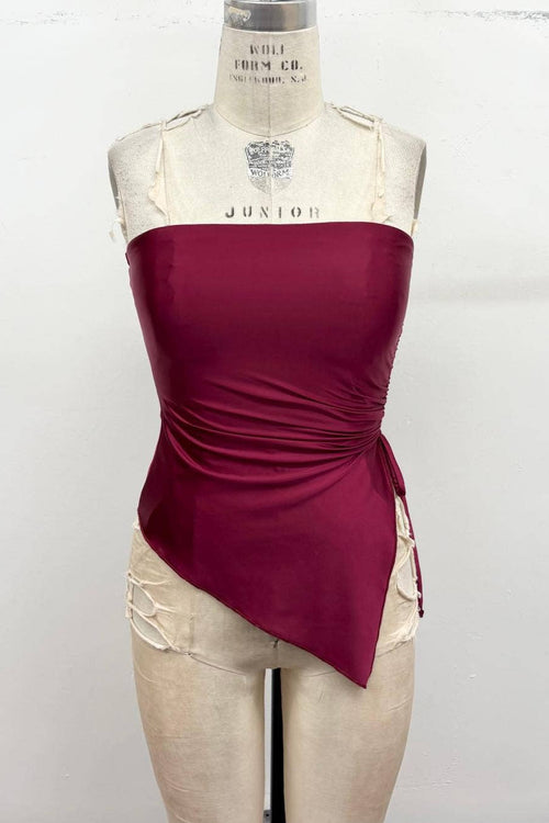 Side Ruched Asymmetrical Tube Top - view 2