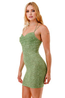 Sequin Beaded Floral Cowl Halter Mini Dress, view 3