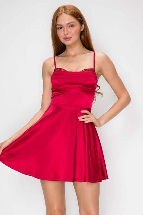 Satin Rhinestoned Skater Mini