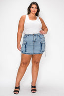 Denim Cargo Mini Skirt
