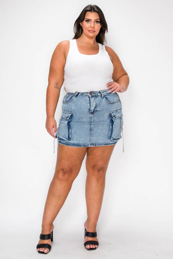Denim Cargo Mini Skirt