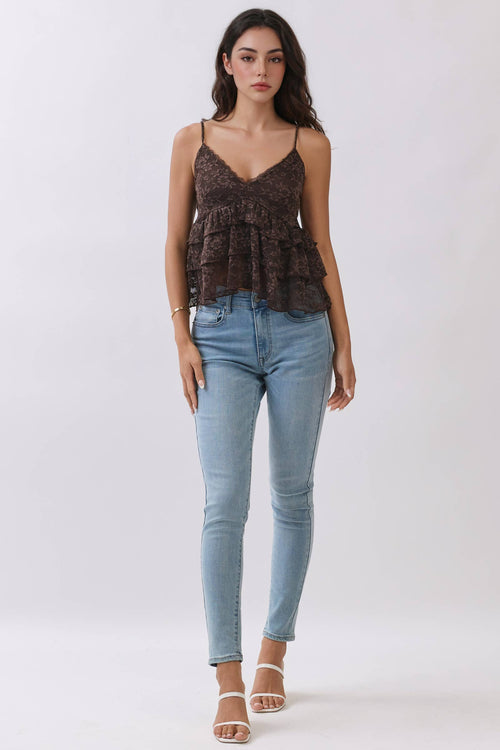 Plunging Tiered Lace Babydoll Cami Top