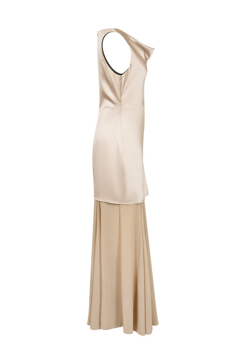 Cowl Neck Satin Chiffon Maxi Dress — view 2