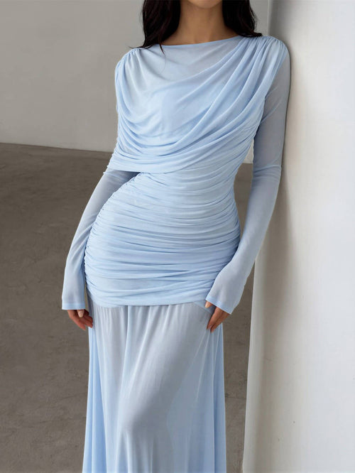 Asymmetric One-Shoulder Sheer Sleeve Dress — view 3