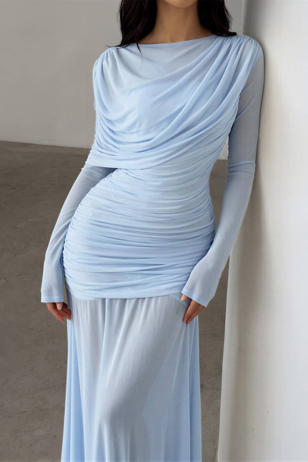 Asymmetric One-Shoulder Sheer Sleeve Dress - view 3