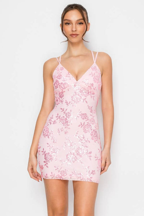 Floral Sequin Lace Up Mini