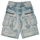 Washed Multi Cargo Denim Jorts — view 2