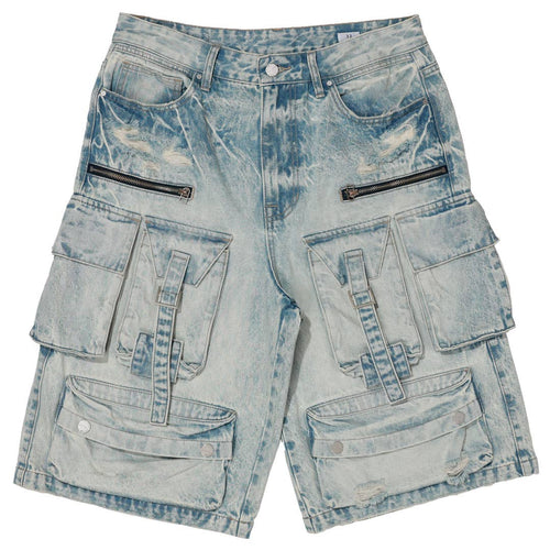 Washed Multi Cargo Denim Jorts — view 2