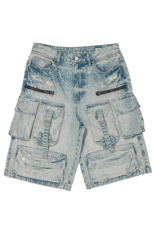 Washed Multi Cargo Denim Jorts - view 2