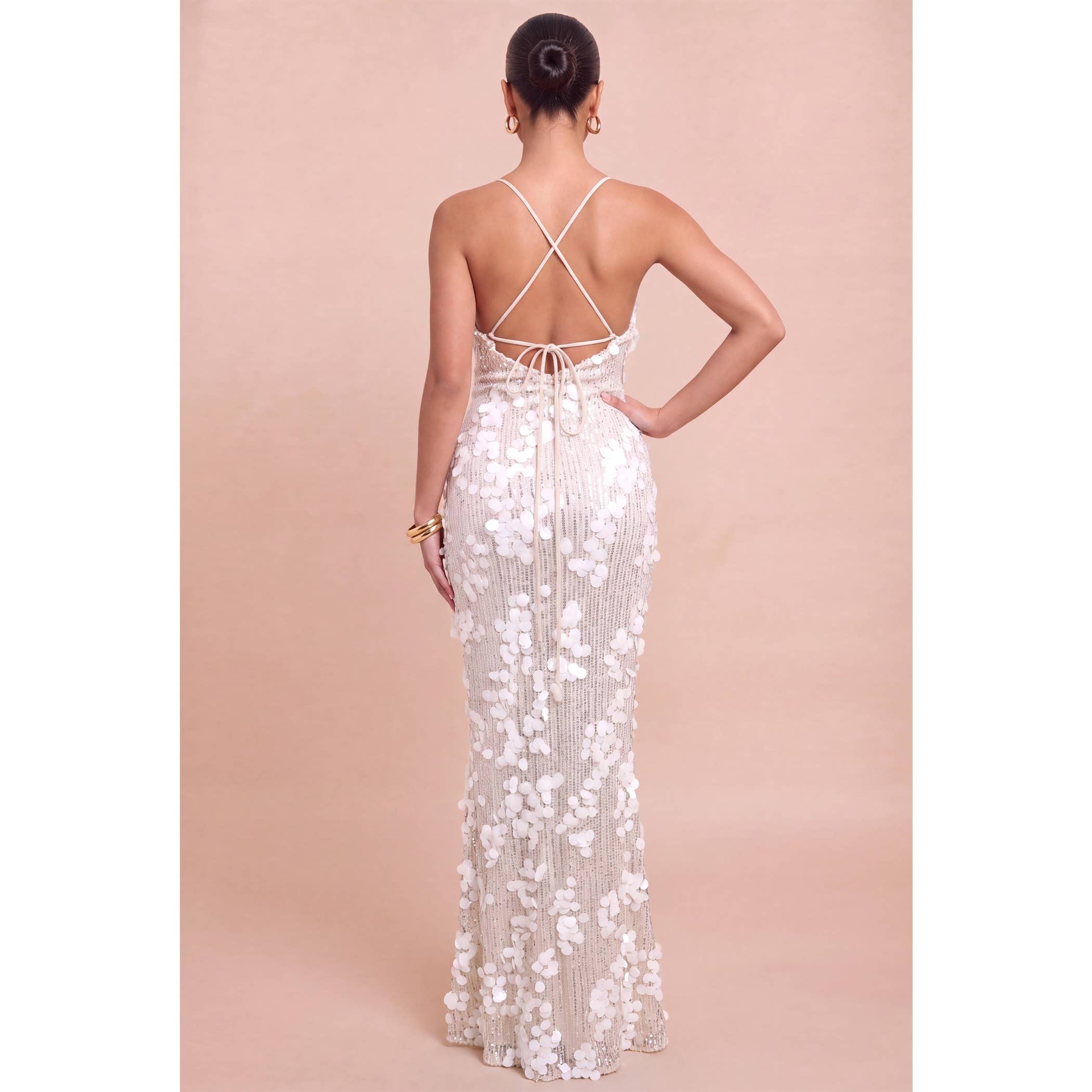 Sequin Mesh Lace Back Up Dress