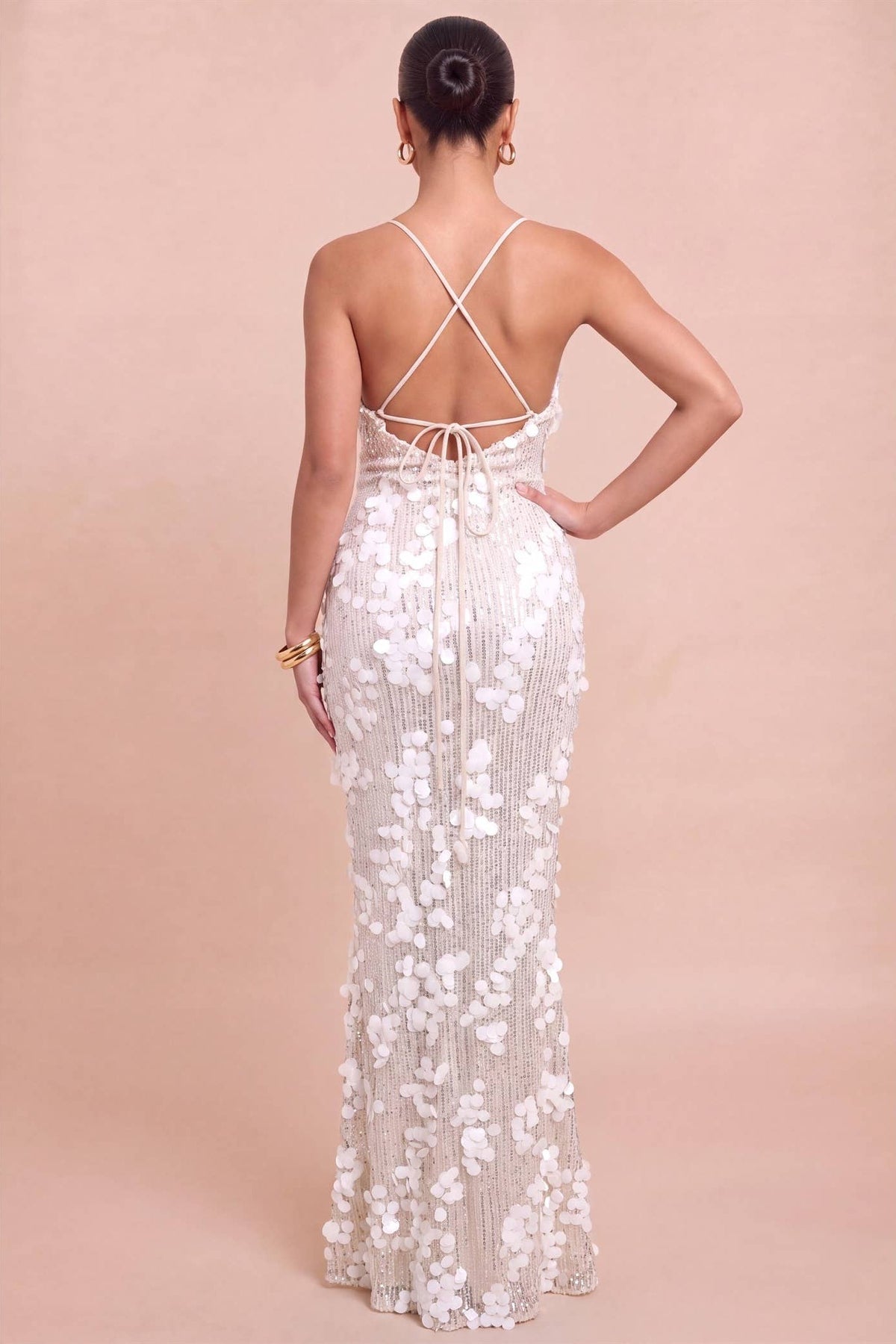 Sequin Mesh Lace Back Up Dress
