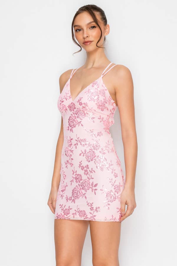 Floral Sequin Lace Up Mini — view 4