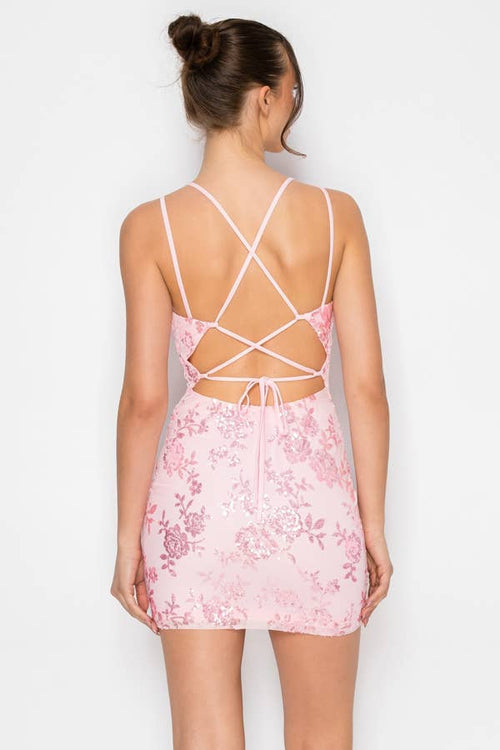 Floral Sequin Lace Up Mini — view 5