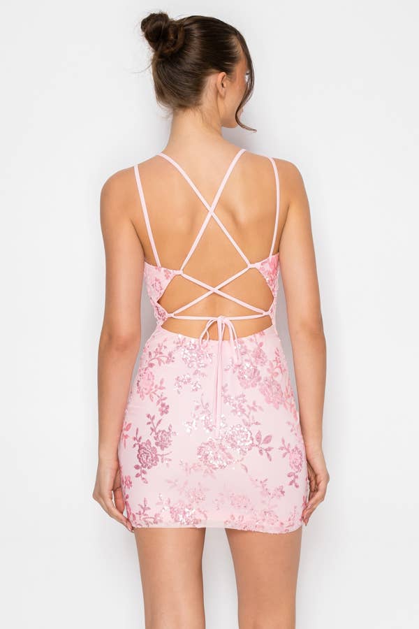 Floral Sequin Lace Up Mini — view 5