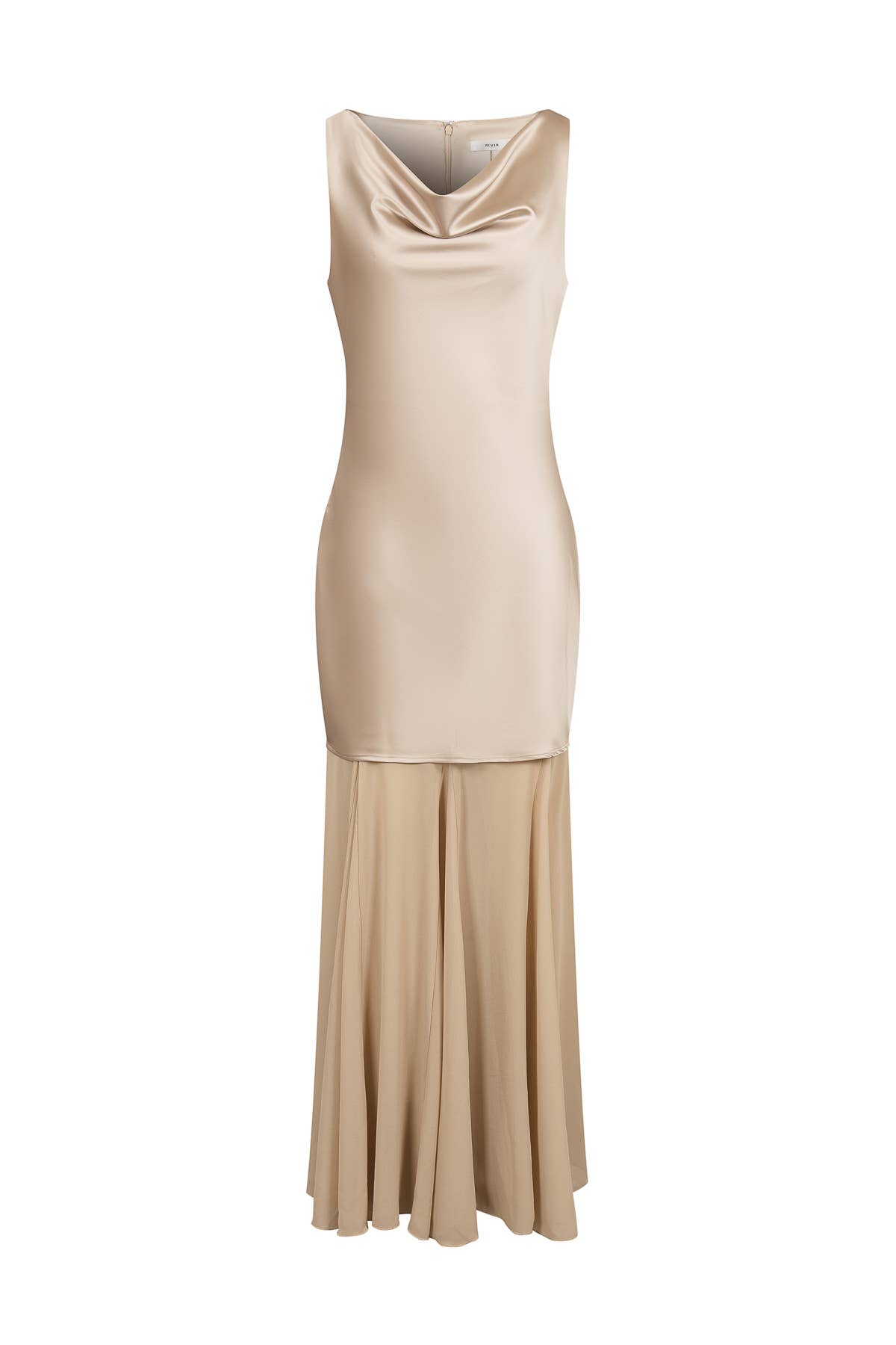Cowl Neck Satin Chiffon Maxi Dress