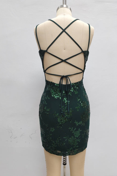 Floral Sequin Lace Up Mini - view 9