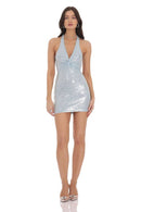 Sequin Twist V-Neck Bodycon Dress in Sky Blue - view 4