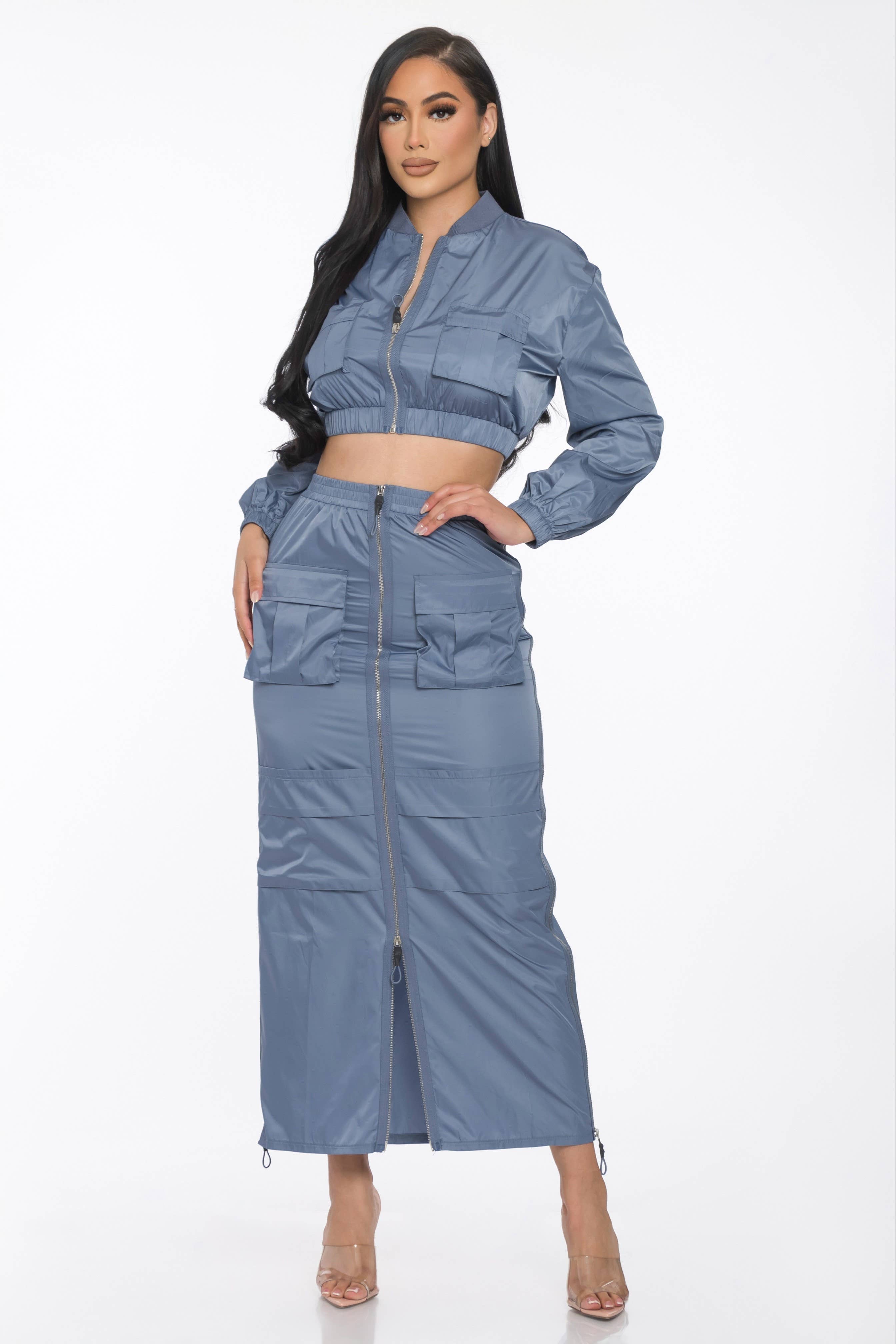 Drawstring Ruched Cargo Midi Skirt Set — view 4