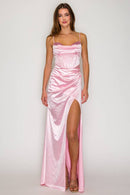 Sequin Ruched Cowl Satin Maxi — view 2