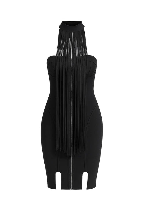 Bandage tube mini dress with fringe choker — view 2