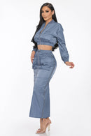Drawstring Ruched Cargo Midi Skirt Set — view 5