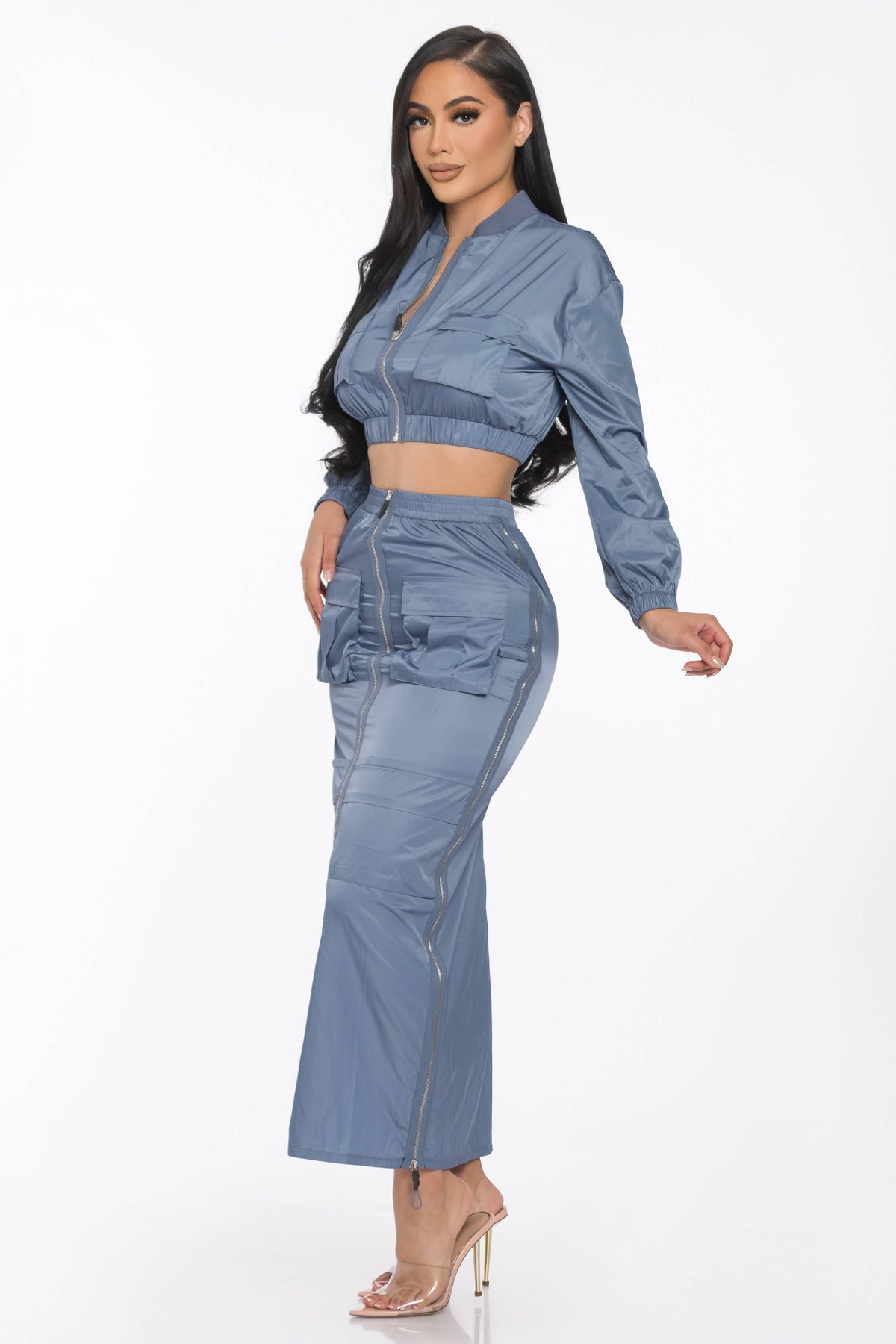 Drawstring Ruched Cargo Midi Skirt Set — view 5