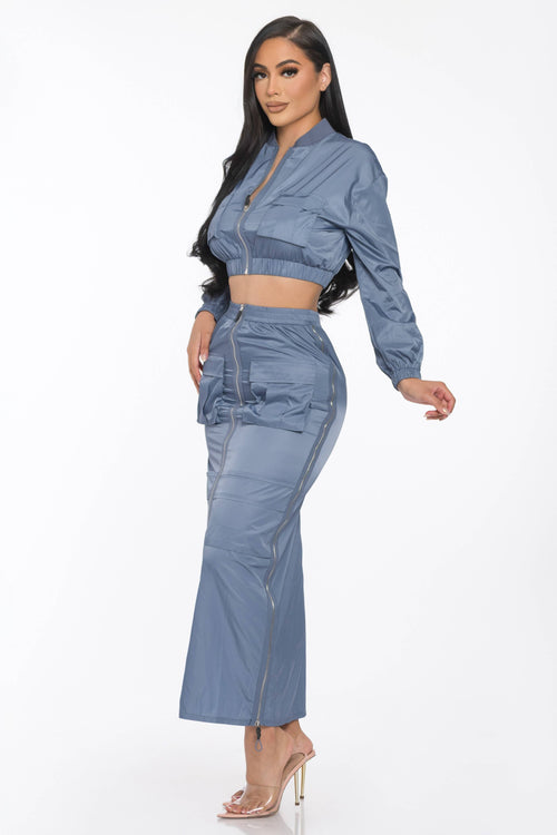 Drawstring Ruched Cargo Midi Skirt Set — view 5