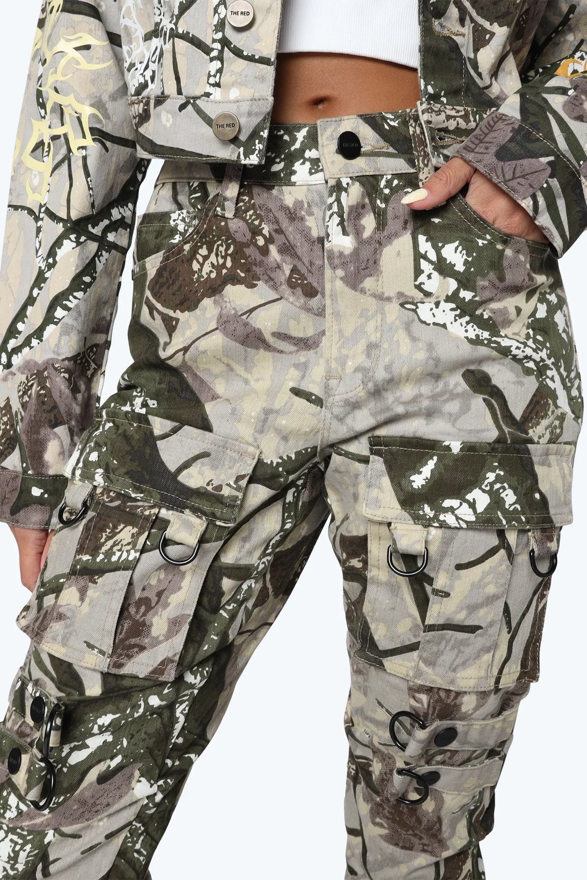 Smoke Rise High Rise Side Pinched Stacked Pants - Olive Hunting Camo - view 6