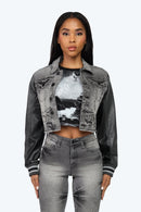 Smoke Rise Rhinestone Jean Trucker Jacket - Eris Grey