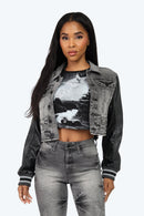Smoke Rise Rhinestone Jean Trucker Jacket - Eris Grey - view 5