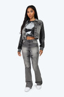 Smoke Rise Rhinestone Jean Trucker Jacket - Eris Grey - view 4