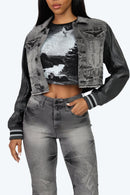 Smoke Rise Rhinestone Jean Trucker Jacket - Eris Grey - view 6
