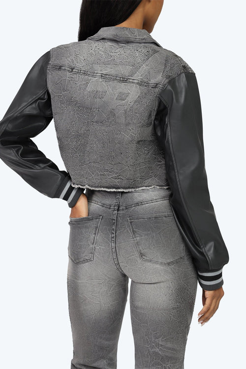 Smoke Rise Rhinestone Jean Trucker Jacket - Eris Grey - view 7