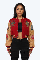 Smoke Rise Varsity Cropped Fit Jacket - Maroon