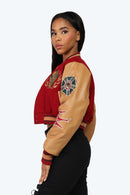 Smoke Rise Varsity Cropped Fit Jacket - Maroon - view 3