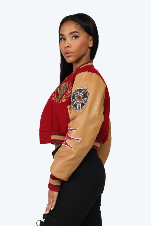 Smoke Rise Varsity Cropped Fit Jacket - Maroon - view 3
