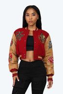 Smoke Rise Varsity Cropped Fit Jacket - Maroon - view 5