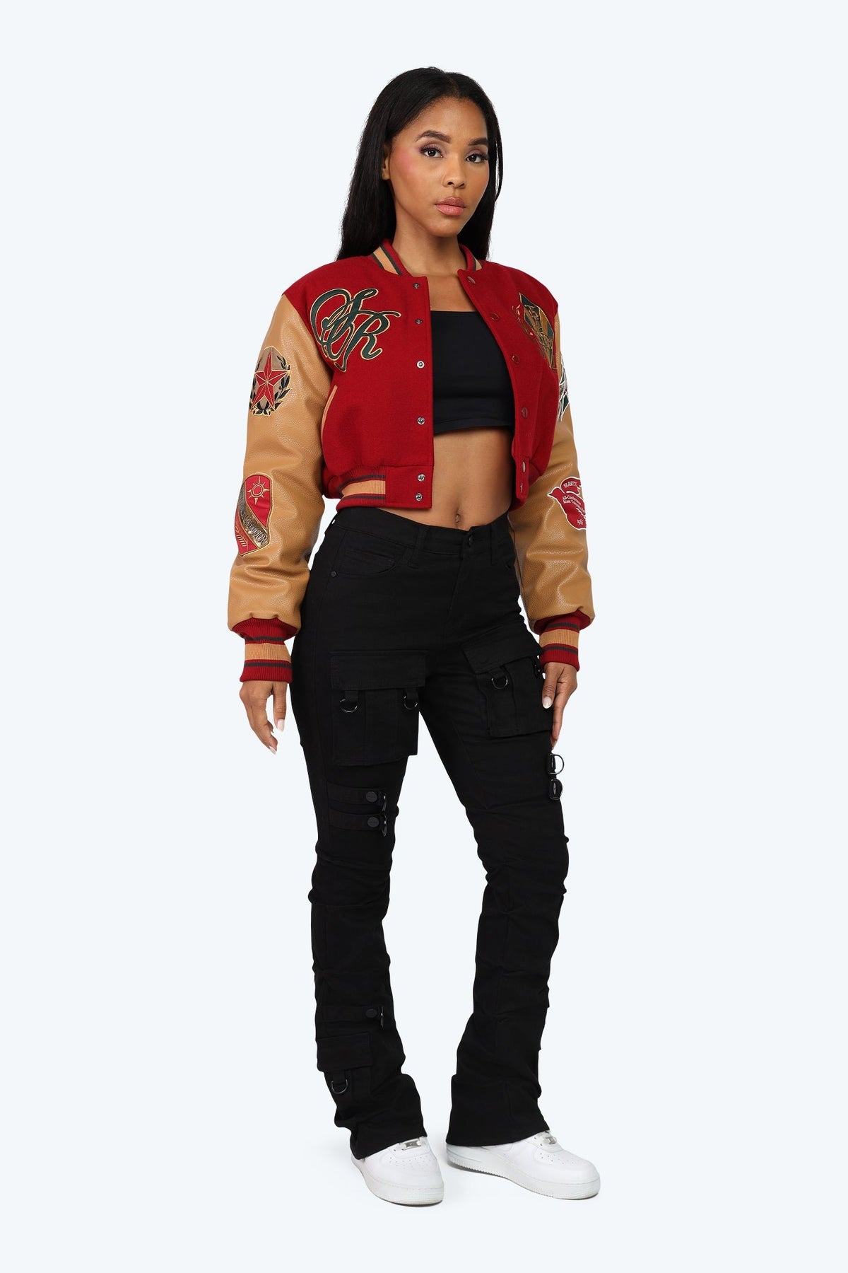 Smoke Rise Varsity Cropped Fit Jacket - Maroon - view 4